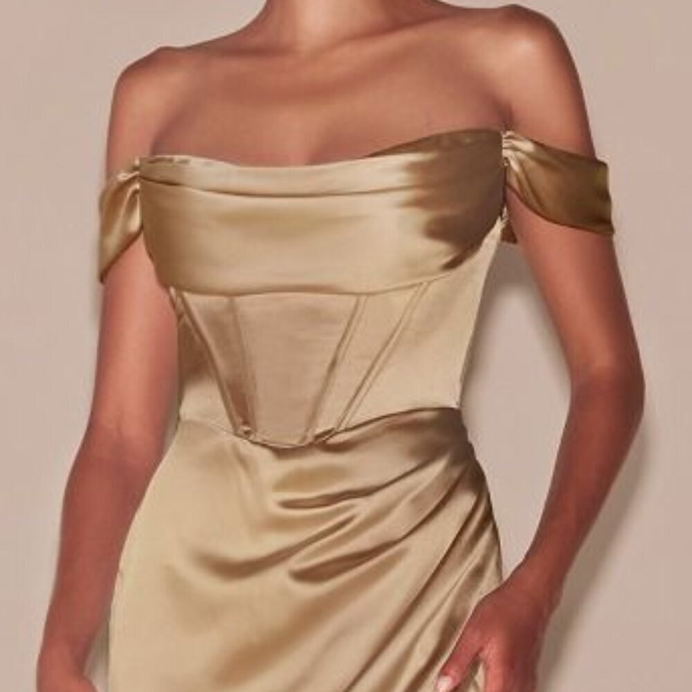 NEW LONG SHEATH OFF THE SHOULDER SLEEVELESS SATIN DRESS WITH ZIPPER BACK CD 7492 - Picture 9 of 10